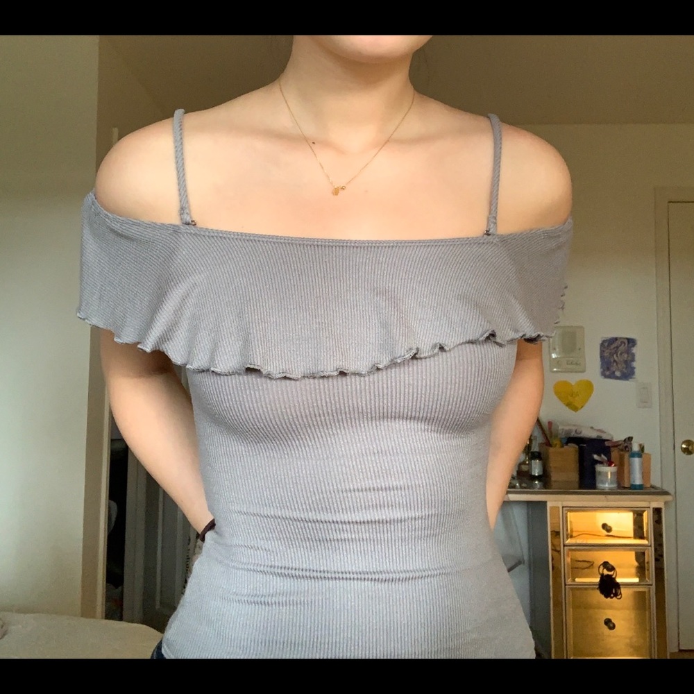 LA hearts ribbed cold shoulder ruffle bodysuit - Picture 2 of 4
